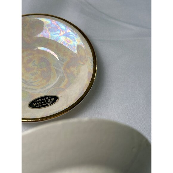 Bel-Ar Pottery Iridescent Saucer Plates 3 w/Gold Trim Retro 1950’s Lusterware - Picture 10 of 10